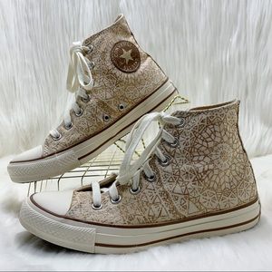 Woman’s High Top Converse All Stars in a Golden Mandala Pattern